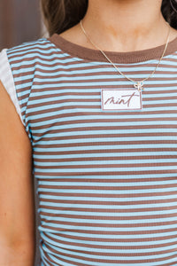 Girls: Fun Starts Now Brown Blue Striped Crossover Top