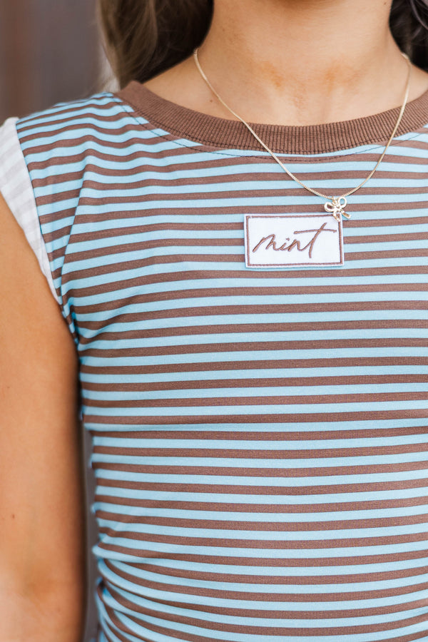 Girls: Fun Starts Now Brown Blue Striped Crossover Top