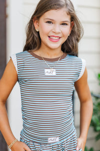 Girls: Fun Starts Now Brown Blue Striped Crossover Top