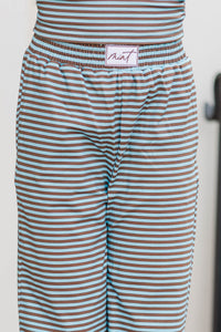 Girls: Play It Cool Brown Blue Striped Wide Leg Pants