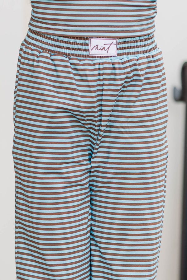 Girls: Play It Cool Brown Blue Striped Wide Leg Pants