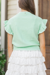 Girls: It's All For You Mint Ruffle Knit Top