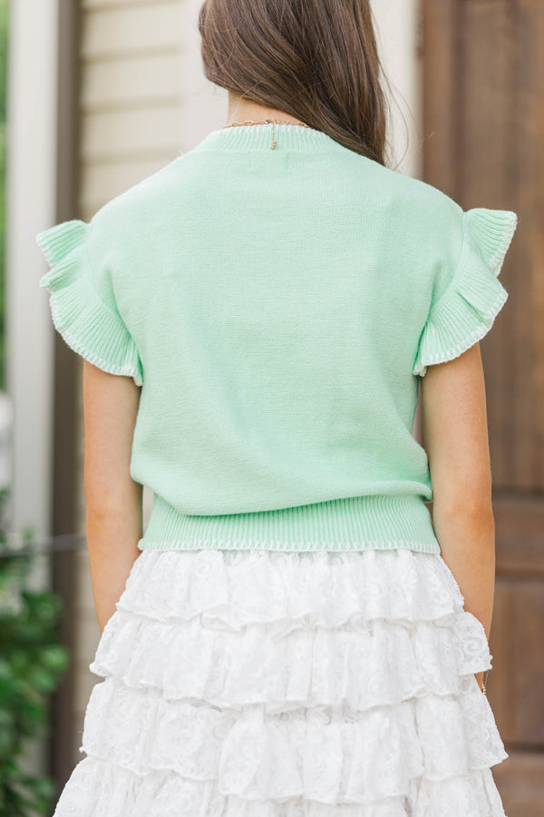 Girls: It's All For You Mint Ruffle Knit Top