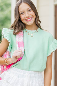Girls: It's All For You Mint Ruffle Knit Top