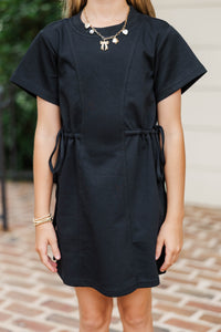Girls: Soft & Simple Black Tie Waist Shirt Dress