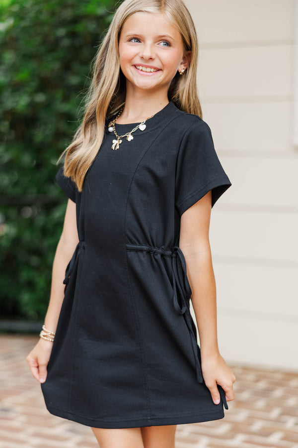Girls: Soft & Simple Black Tie Waist Shirt Dress – Shop the Mint