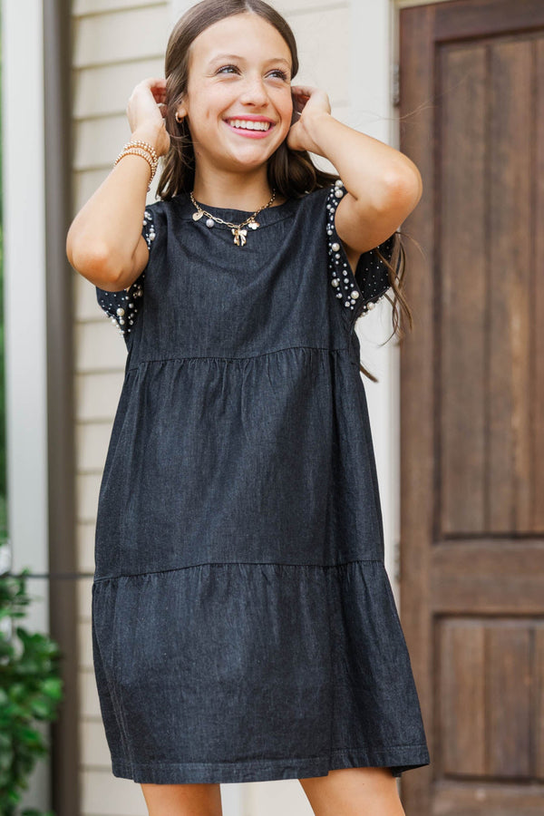 Girls: Radiant Glow Black Pearl Embellished Dress – Shop the Mint