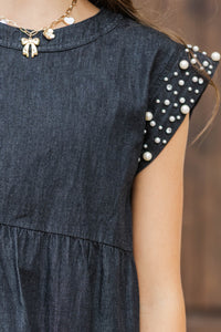Girls: Radiant Glow Black Pearl Embellished Dress