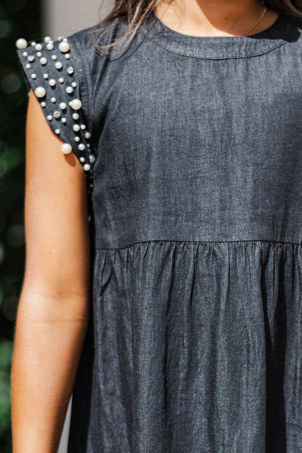 Girls: Radiant Glow Black Pearl Embellished Dress