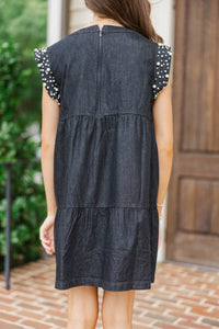 Girls: Radiant Glow Black Pearl Embellished Dress