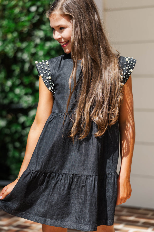 Girls: Radiant Glow Black Pearl Embellished Dress