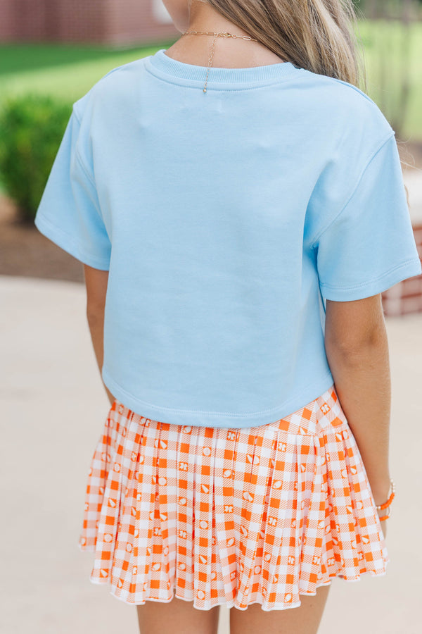 Girls: First Down Fun Gold Sequin Football Light Blue Top