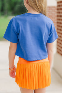 Girls: First Down Fun Gold Sequin Football Royal Blue Top