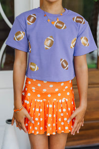 Girls: First Down Fun Gold Sequin Football Purple Top