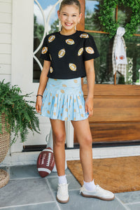 Girls: The Sadie Light Blue Football Print Skort