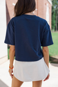 First Down Fun Orange Sequin Football Navy Blue Top