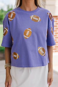 First Down Fun Gold Sequin Football Purple Top