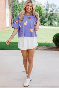 First Down Fun Gold Sequin Football Purple Top