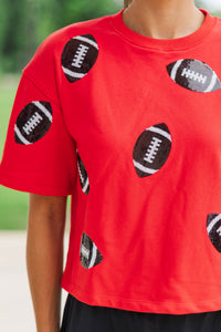 First Down Fun Black Sequin Football Red Top
