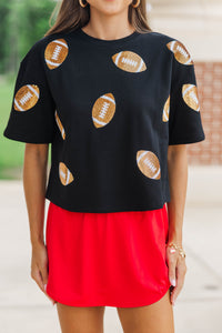 First Down Fun Gold Sequin Football Black Top