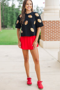 First Down Fun Gold Sequin Football Black Top