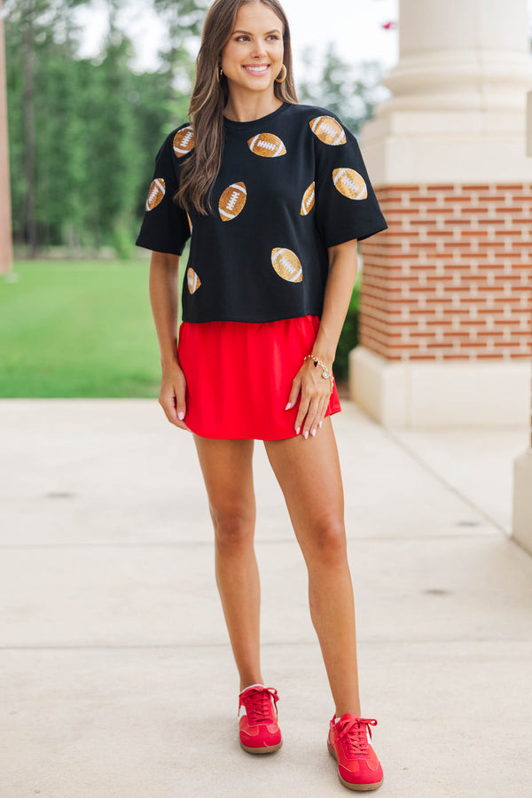 First Down Fun Gold Sequin Football Black Top