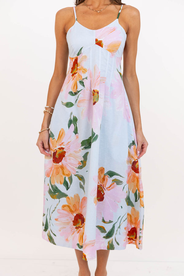 Stolen Moments Light Blue Floral Midi Dress