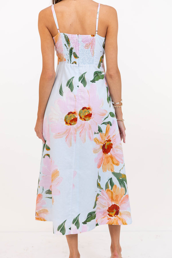 Stolen Moments Light Blue Floral Midi Dress