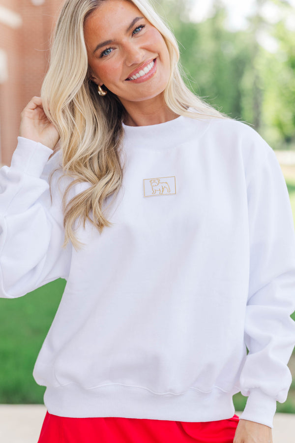 Hype Mode Bulldog Patch White Mock Neck Pullover
