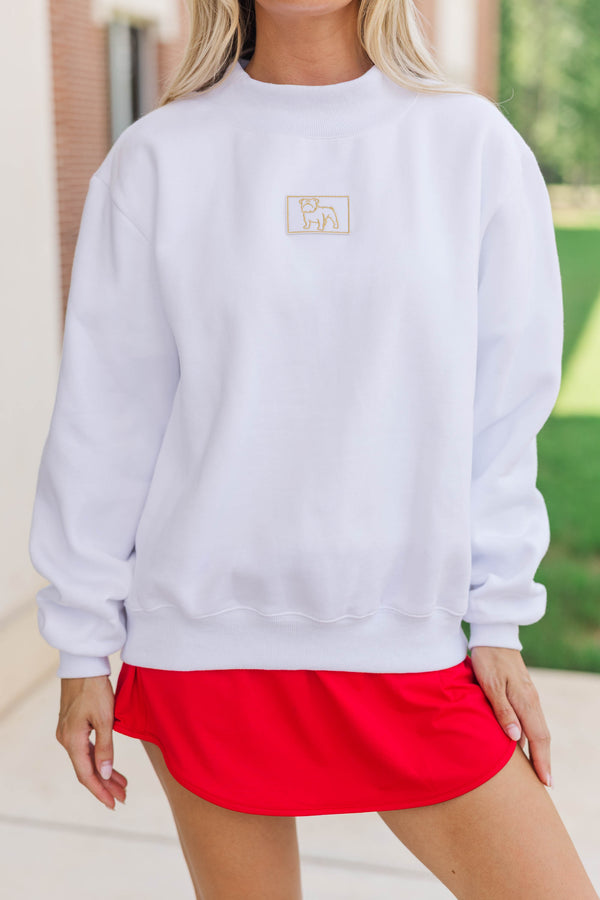 Hype Mode Bulldog Patch White Mock Neck Pullover