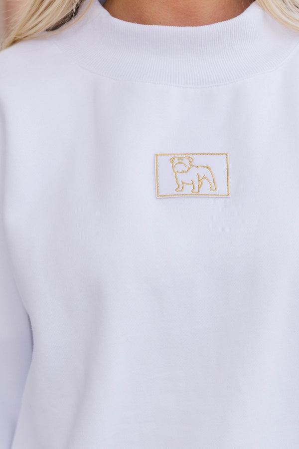 Hype Mode Bulldog Patch White Mock Neck Pullover