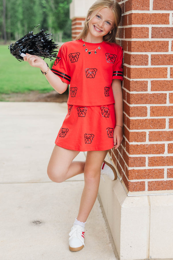 Girls: Tailgate Then Touchdown Red Bulldogs Sequin Top