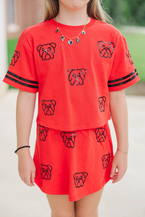 Girls: Tailgate Then Touchdown Red Bulldogs Sequin Top