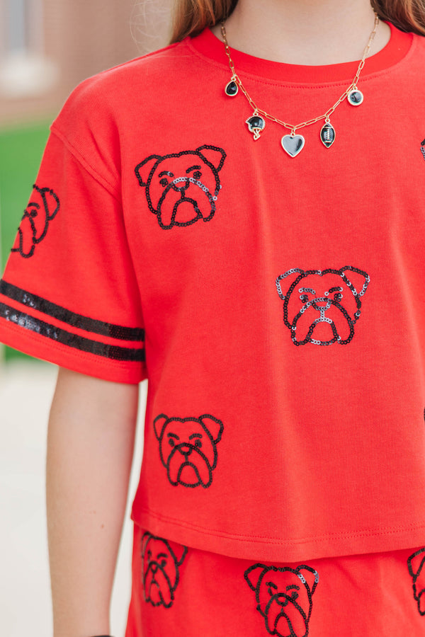 Girls: Tailgate Then Touchdown Red Bulldogs Sequin Top