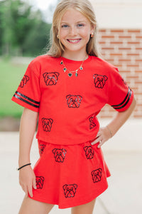 Girls: Tailgate Then Touchdown Red Bulldogs Sequin Top