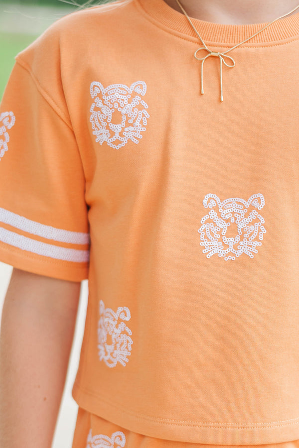 Girls: Tailgate Then Touchdown Orange Tigers Sequin Top