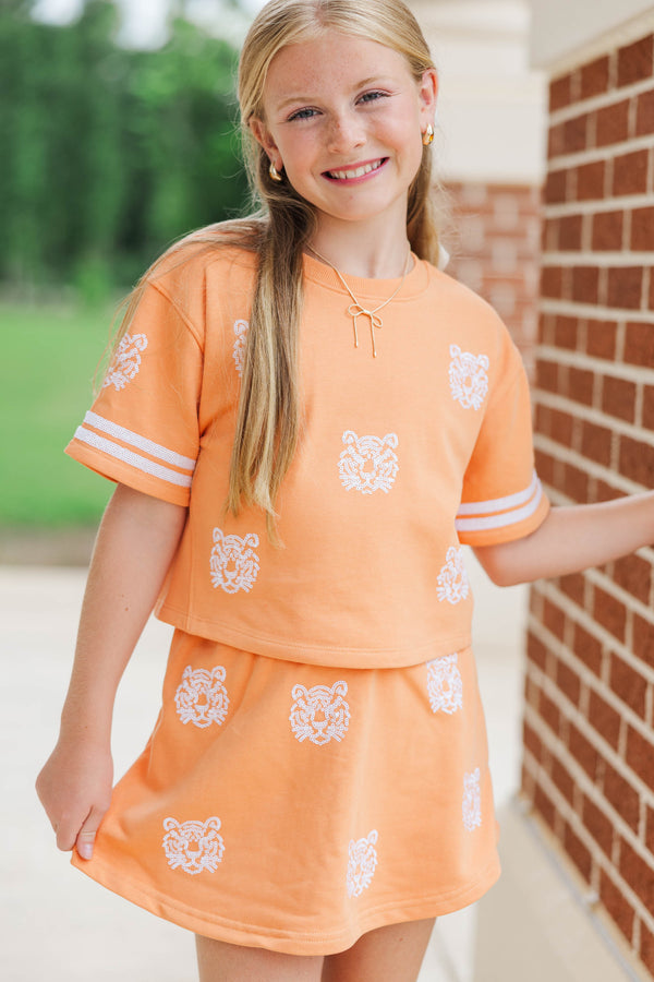 Girls: Tailgate Then Touchdown Orange Tigers Sequin Top