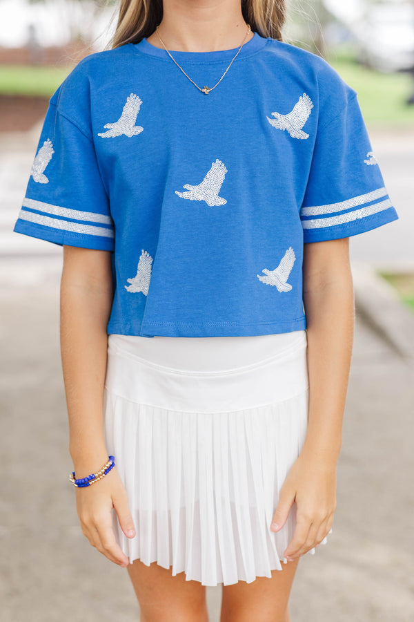 Girls: Tailgate Then Touchdown Royal Eagles Sequin Tee