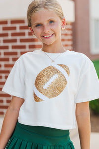 Girls: Fourth Quarter Flair White Sequin Football Top