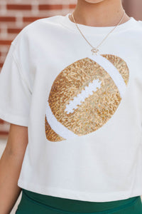 Girls: Fourth Quarter Flair White Sequin Football Top