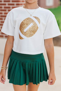 Girls: Fourth Quarter Flair White Sequin Football Top