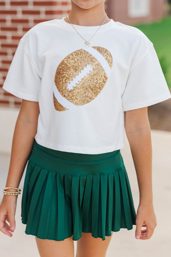 Girls: Fourth Quarter Flair White Sequin Football Top