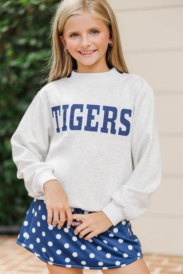 Girls: Biggest Fan Heather Gray Tigers Mock Neck Sweatshirt