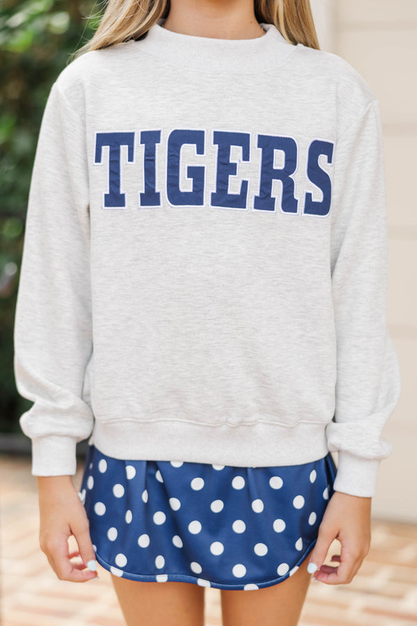 Girls: Biggest Fan Heather Gray Tigers Mock Neck Sweatshirt