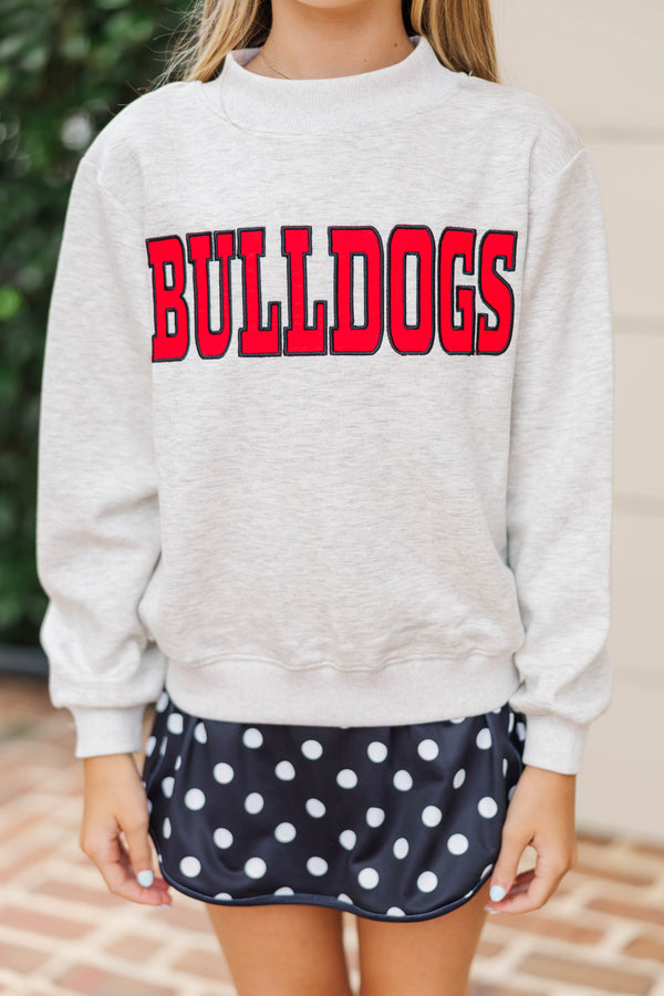 Girls: Biggest Fan Heather Gray Bulldogs Mock Neck Sweatshirt
