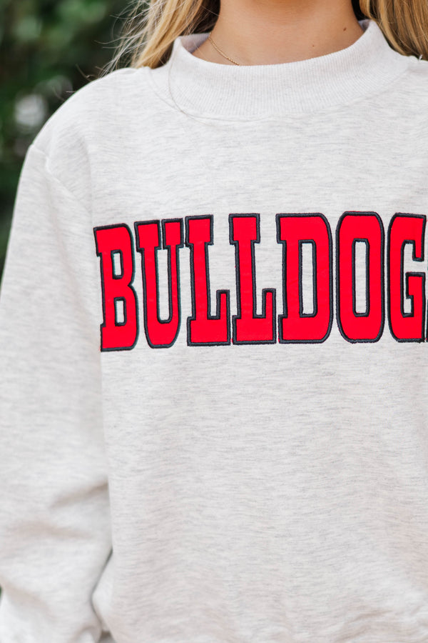 Girls: Biggest Fan Heather Gray Bulldogs Mock Neck Sweatshirt