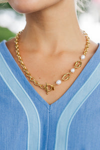 Treasure Jewels: Chic Link Gold Pearl Necklace