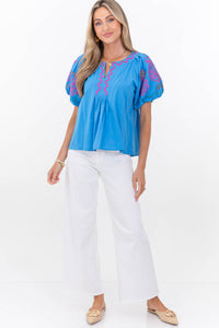 Magnolia Manor Blue Embroidered Blouse