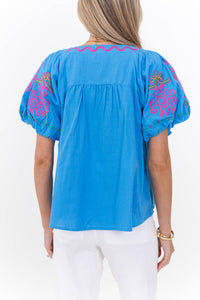 Magnolia Manor Blue Embroidered Blouse