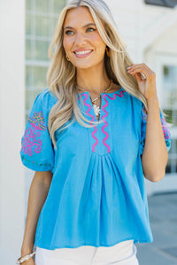Magnolia Manor Blue Embroidered Blouse